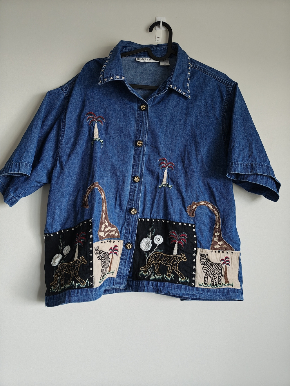 vintage Dressbarn embroidered denim safari shirt Size XL